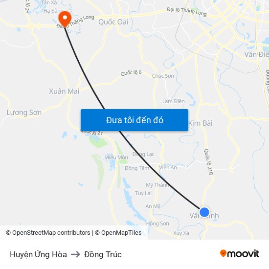 Huyện Ứng Hòa to Đồng Trúc map
