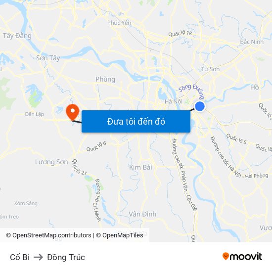 Cổ Bi to Đồng Trúc map