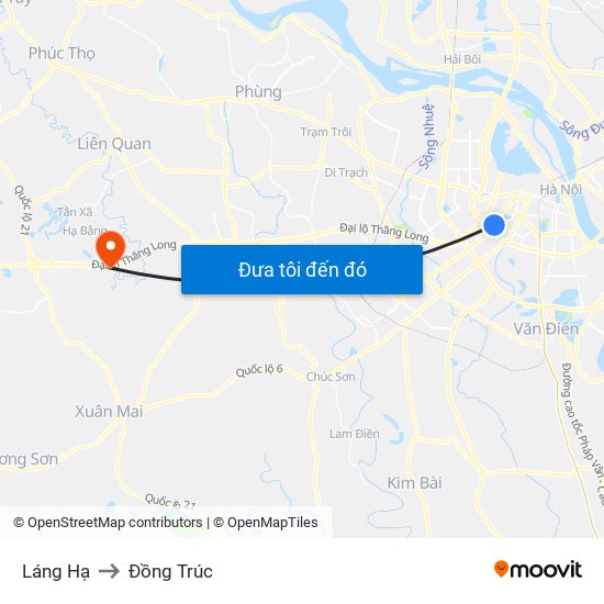 Láng Hạ to Đồng Trúc map