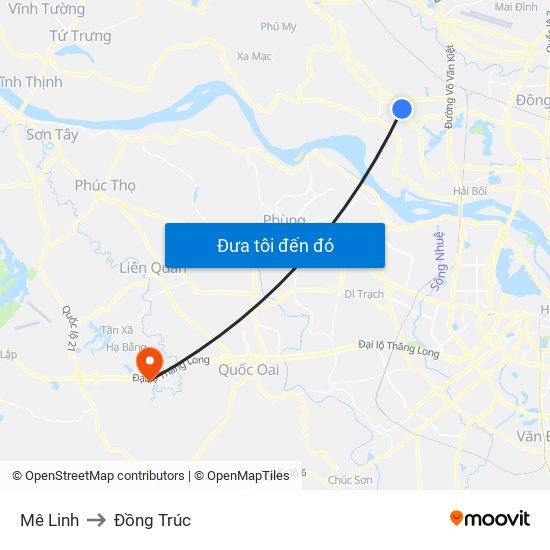 Mê Linh to Đồng Trúc map