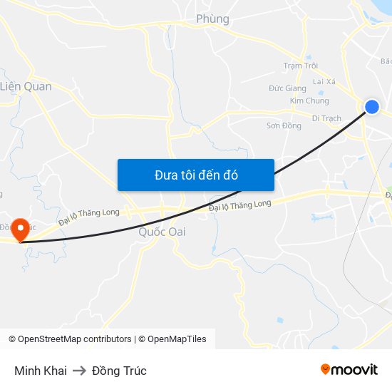 Minh Khai to Đồng Trúc map