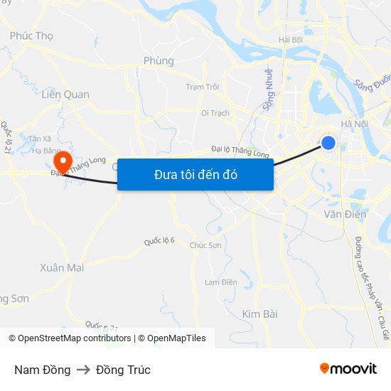 Nam Đồng to Đồng Trúc map