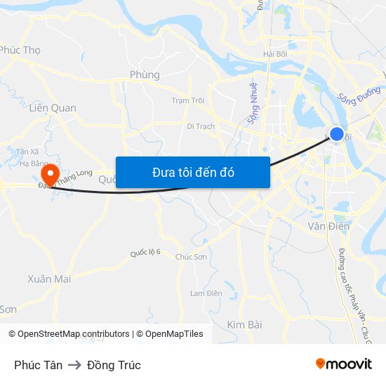 Phúc Tân to Đồng Trúc map