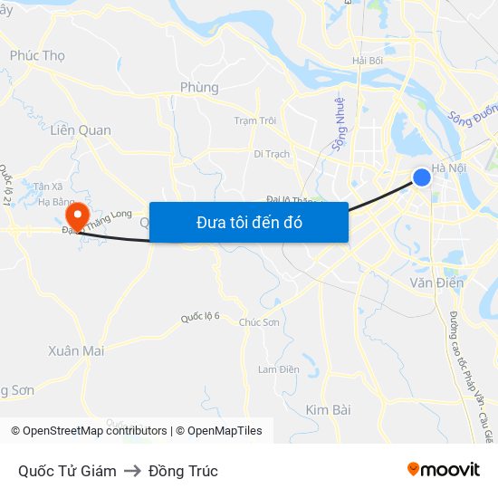 Quốc Tử Giám to Đồng Trúc map