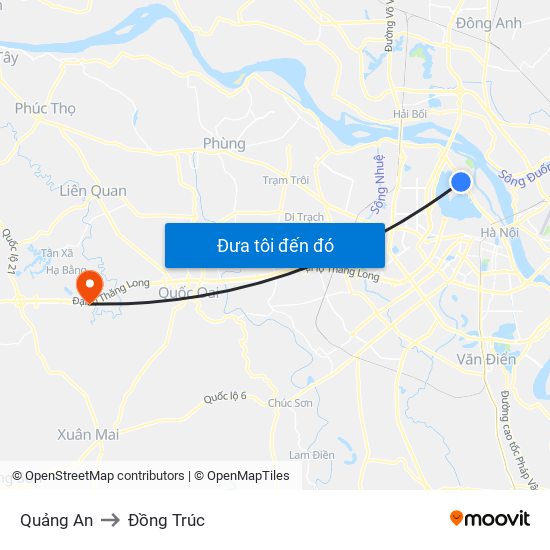 Quảng An to Đồng Trúc map