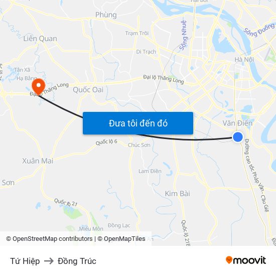 Tứ Hiệp to Đồng Trúc map