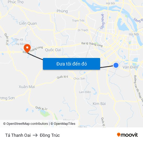 Tả Thanh Oai to Đồng Trúc map