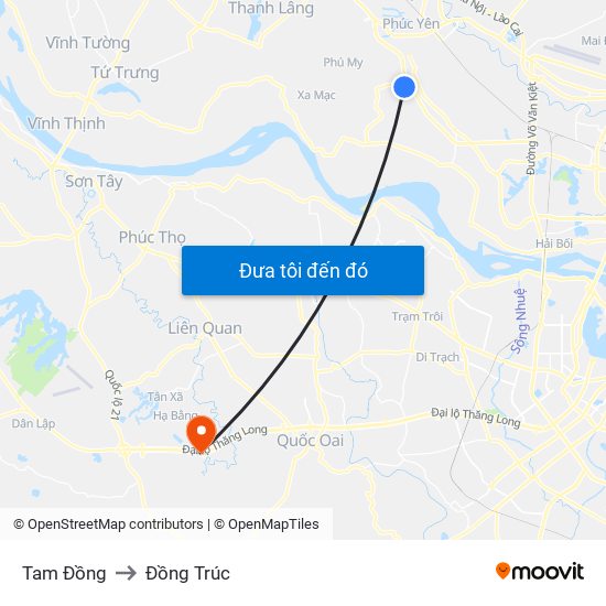 Tam Đồng to Đồng Trúc map