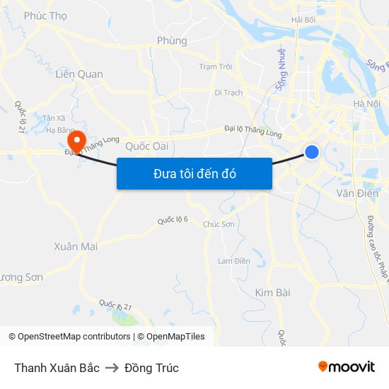 Thanh Xuân Bắc to Đồng Trúc map