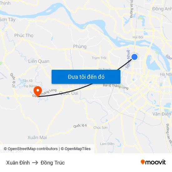 Xuân Đỉnh to Đồng Trúc map