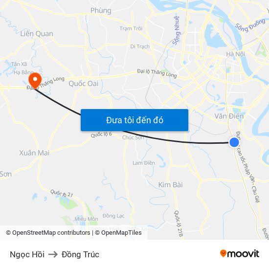 Ngọc Hồi to Đồng Trúc map