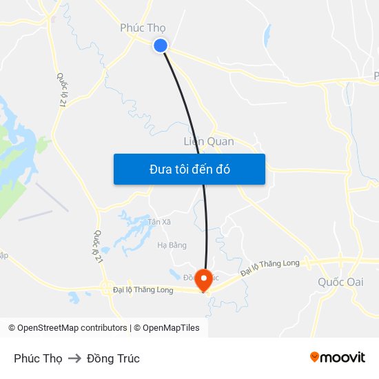 Phúc Thọ to Đồng Trúc map