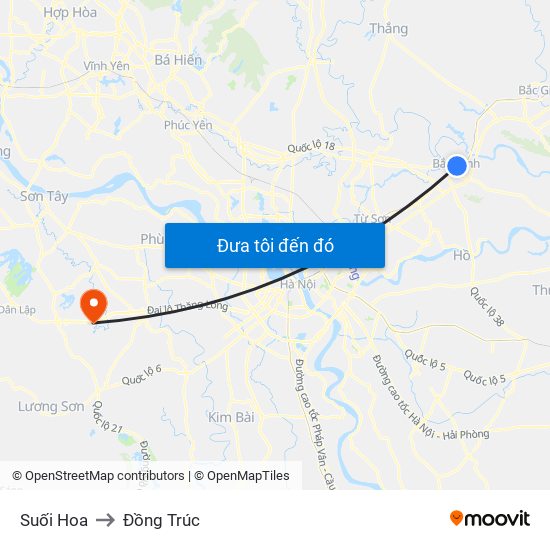Suối Hoa to Đồng Trúc map