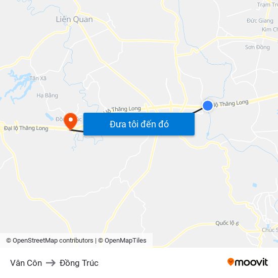 Vân Côn to Đồng Trúc map