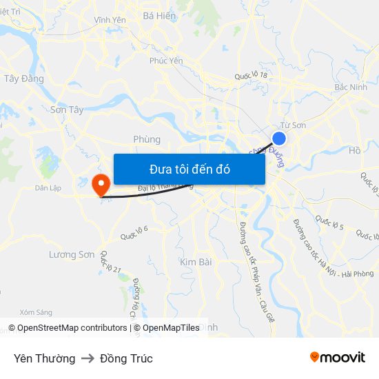 Yên Thường to Đồng Trúc map