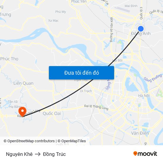 Nguyên Khê to Đồng Trúc map