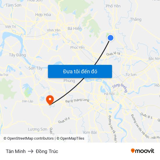 Tân Minh to Đồng Trúc map