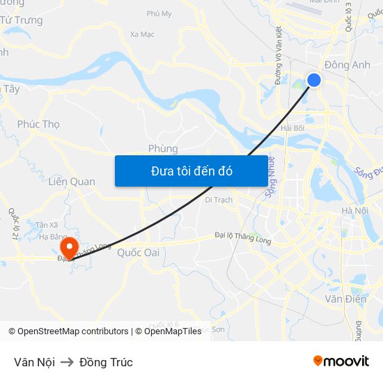 Vân Nội to Đồng Trúc map