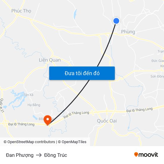 Đan Phượng to Đồng Trúc map