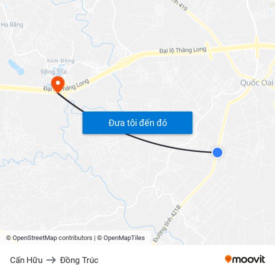 Cấn Hữu to Đồng Trúc map