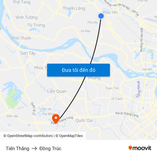 Tiến Thắng to Đồng Trúc map