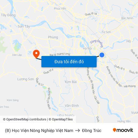 (B) Học Viện Nông Nghiệp Việt Nam to Đồng Trúc map