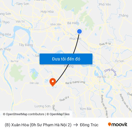 (B) Xuân Hòa (Đh Sư Phạm Hà Nội 2) to Đồng Trúc map