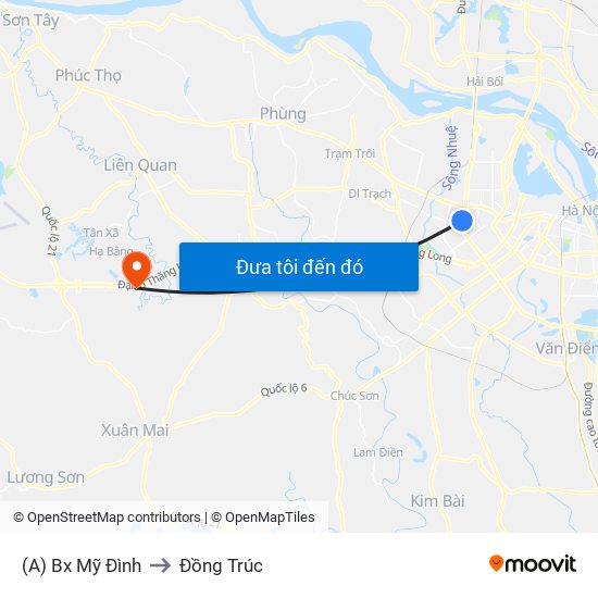 (A) Bx Mỹ Đình to Đồng Trúc map