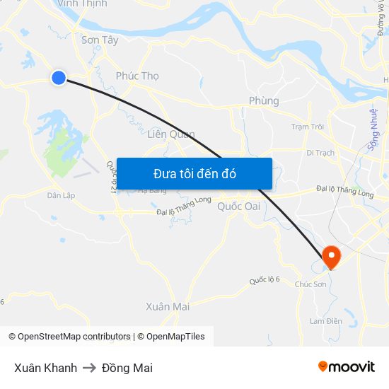 Xuân Khanh to Đồng Mai map
