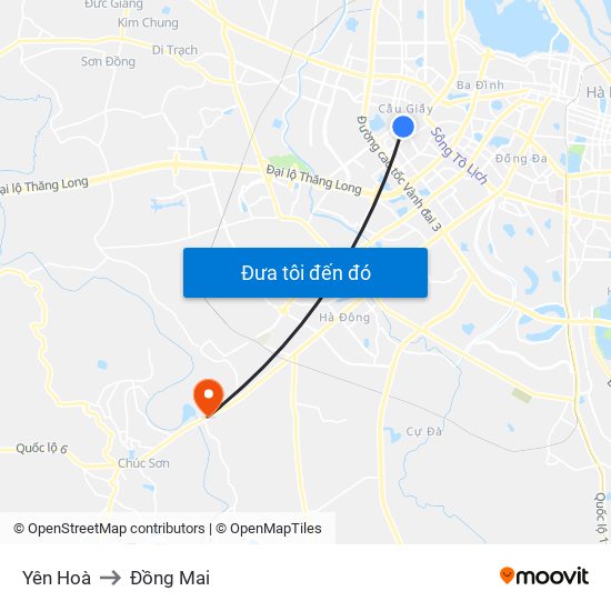 Yên Hoà to Đồng Mai map