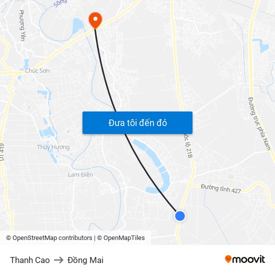 Thanh Cao to Đồng Mai map