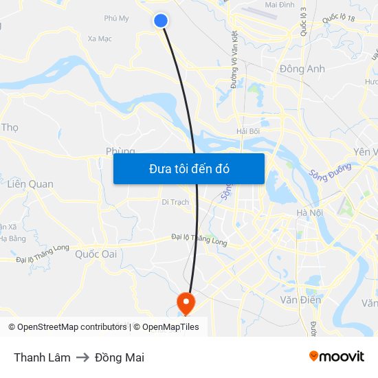 Thanh Lâm to Đồng Mai map