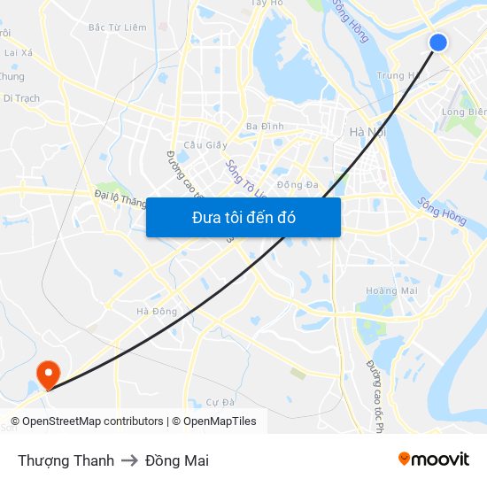 Thượng Thanh to Đồng Mai map