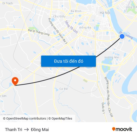 Thanh Trì to Đồng Mai map