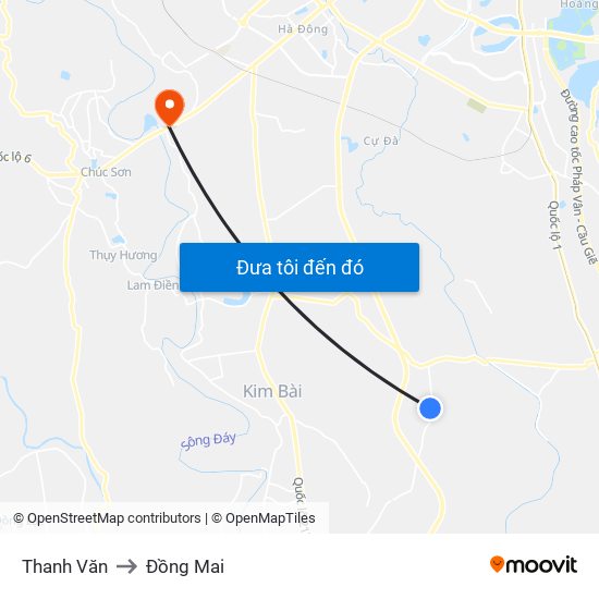 Thanh Văn to Đồng Mai map