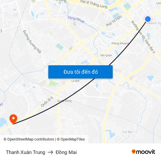 Thanh Xuân Trung to Đồng Mai map