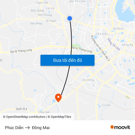 Phúc Diễn to Đồng Mai map