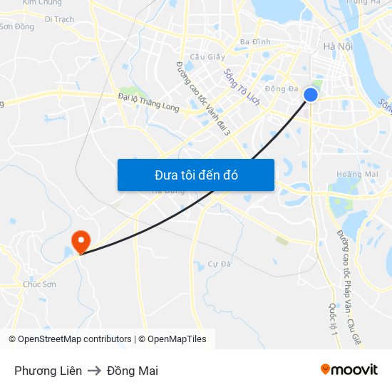 Phương Liên to Đồng Mai map