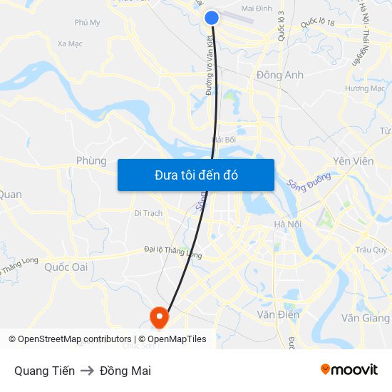 Quang Tiến to Đồng Mai map