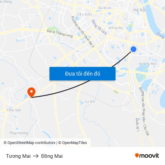 Tương Mai to Đồng Mai map