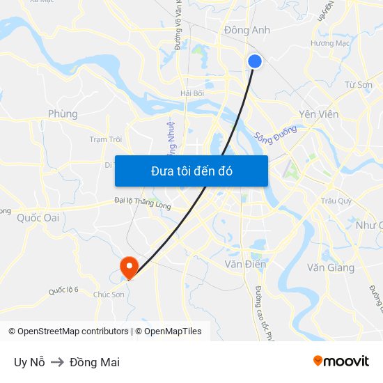 Uy Nỗ to Đồng Mai map