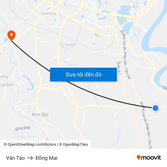 Vân Tảo to Đồng Mai map