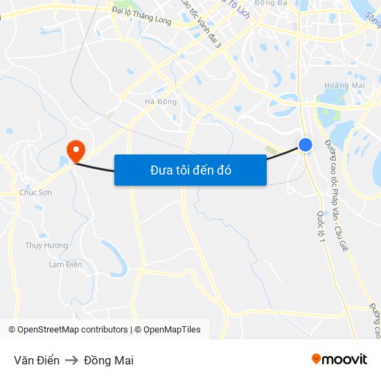 Văn Điển to Đồng Mai map