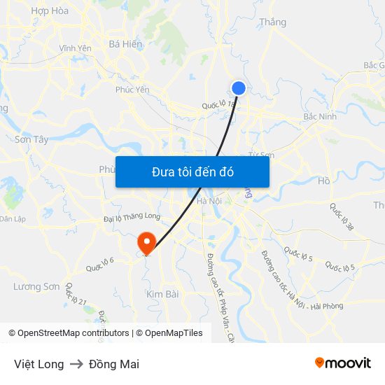 Việt Long to Đồng Mai map