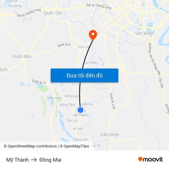 Mỹ Thành to Đồng Mai map