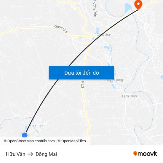Hữu Văn to Đồng Mai map