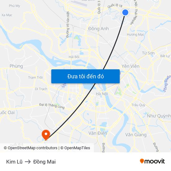 Kim Lũ to Đồng Mai map