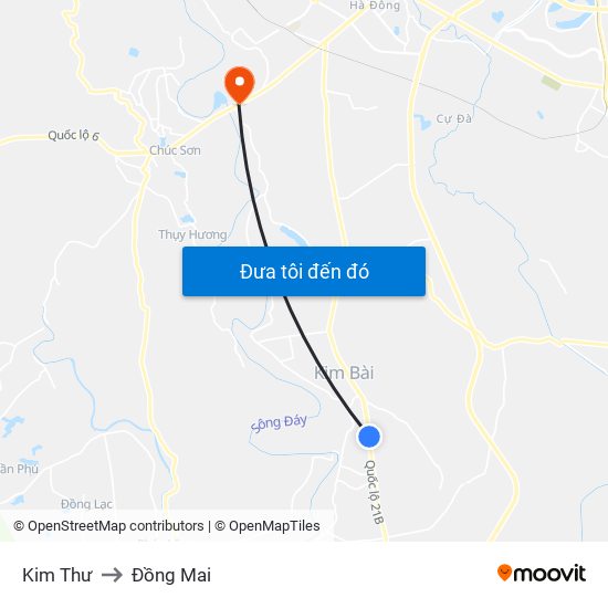 Kim Thư to Đồng Mai map