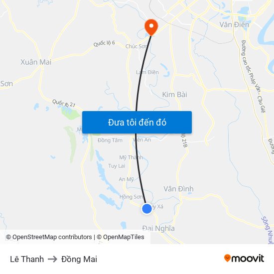 Lê Thanh to Đồng Mai map