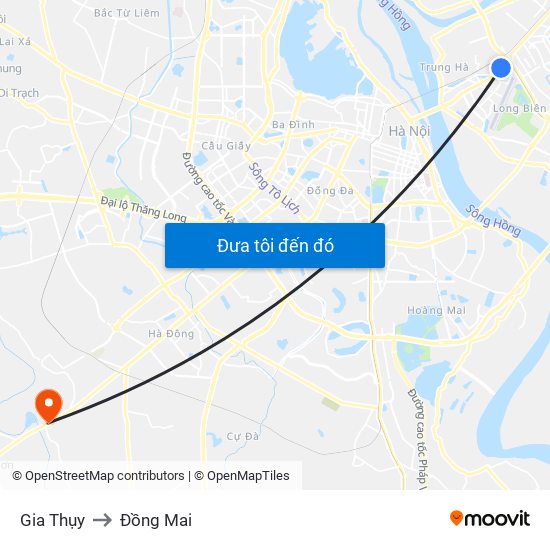 Gia Thụy to Đồng Mai map